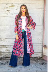 Bright Coral Leopard Duster