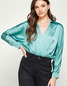 Turquoise Satin Bodysuit