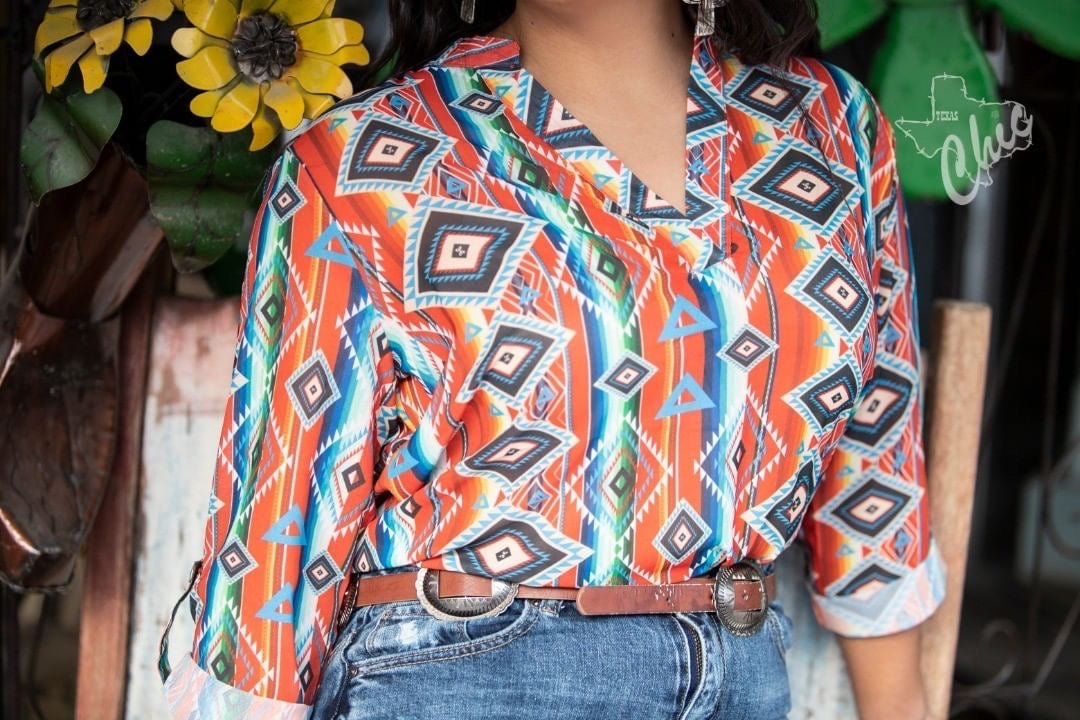 Serape Aztec Sheer Top