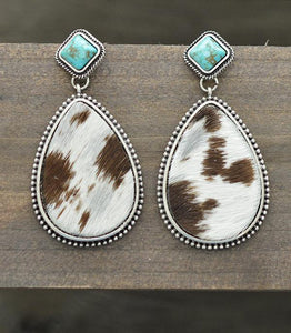 Brown Cowhide Teardrop Earrings