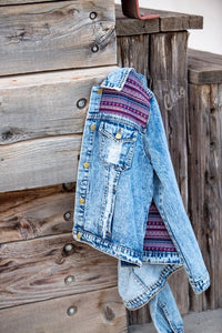 Distressed Tribal Denim Jacket