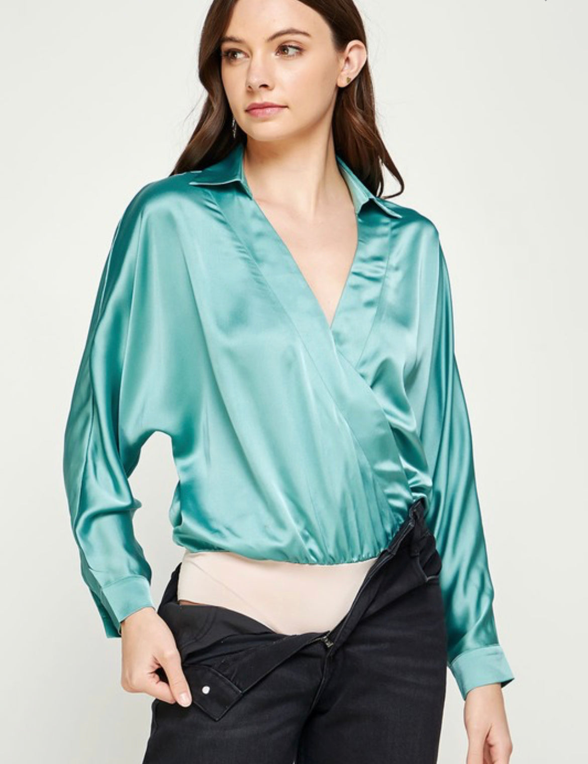 Turquoise Satin Bodysuit