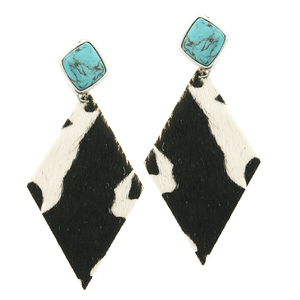 Turquoise and Cow Hide Earrings