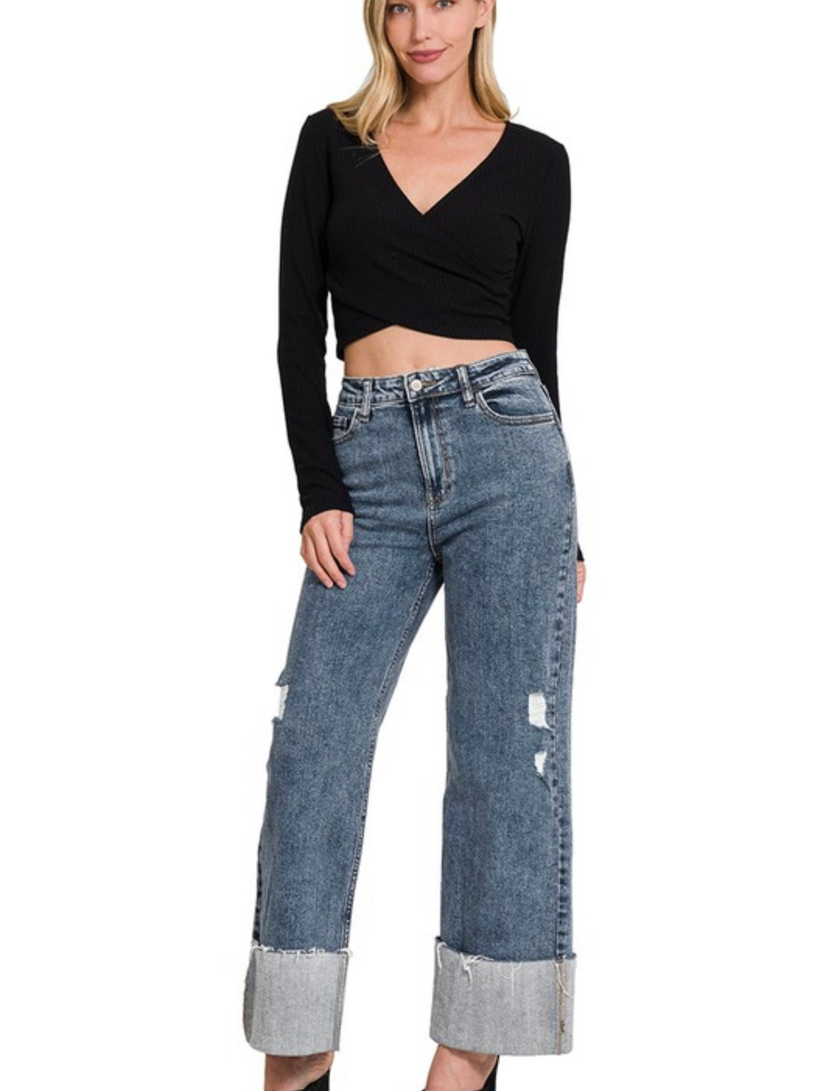 Cuffed Wide Leg Jean