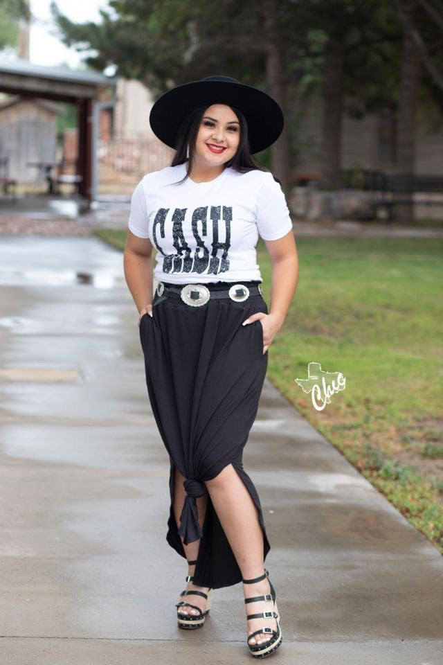 Black Smocked Waist Maxi Skirt