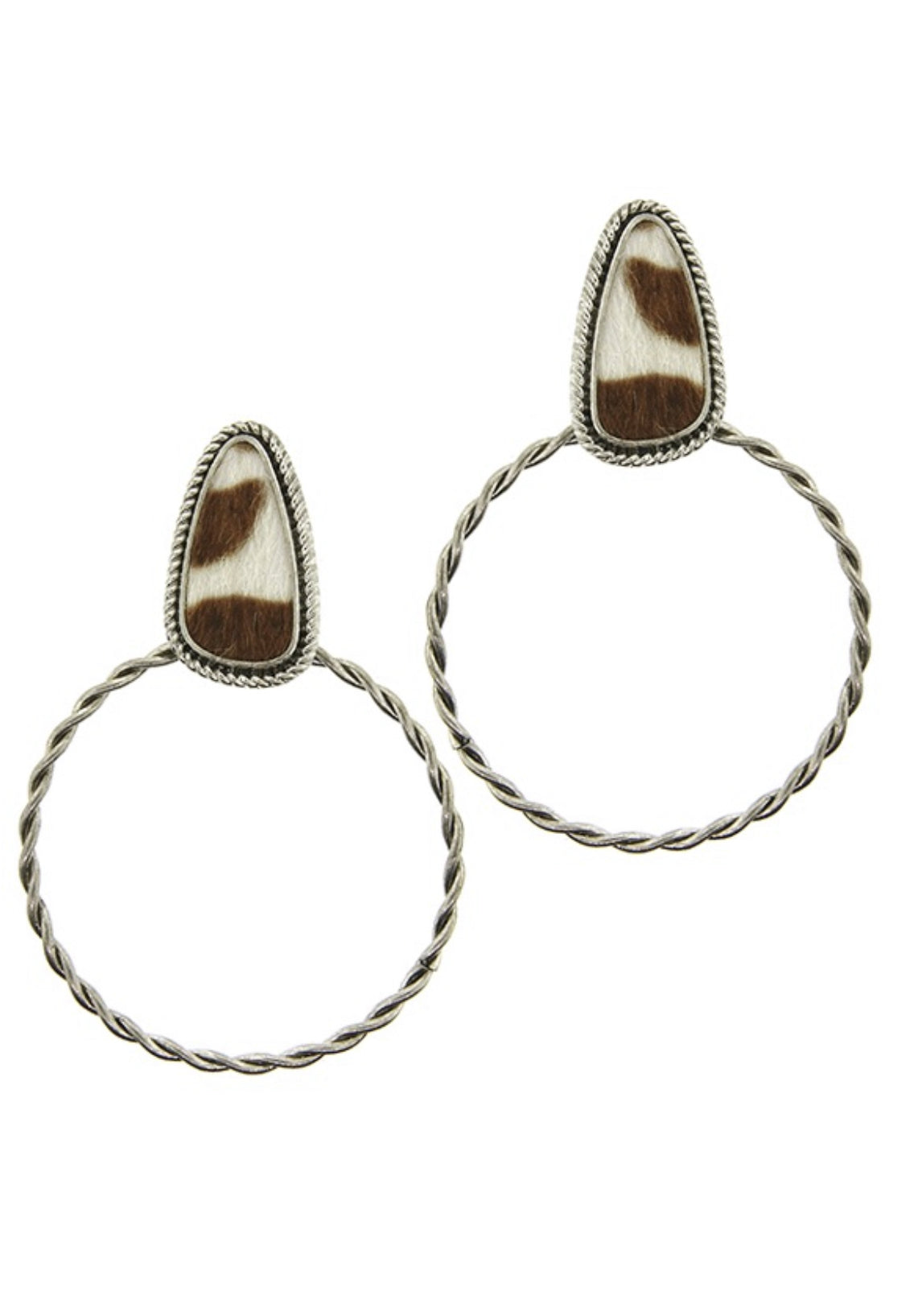 Brown Cow Twisted Hoop Earrings