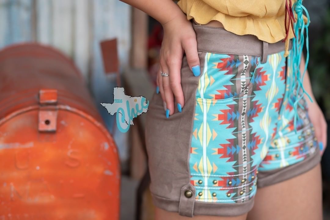 Teal/Brown Aztec shorts