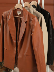 Faux Leather Blazer in Camel