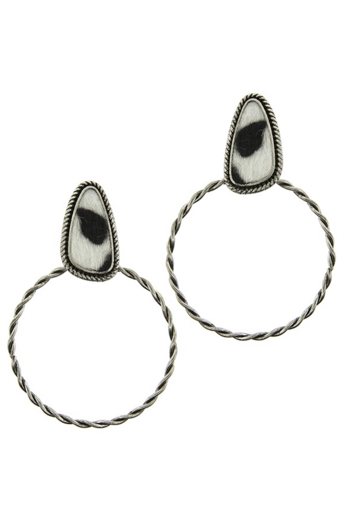 Black Cow Twisted Hoop Earrings