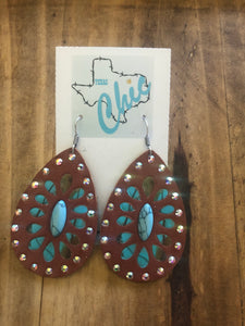 Brown Leather Teardrop Earrings