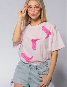 Western Boots Tee in Pink