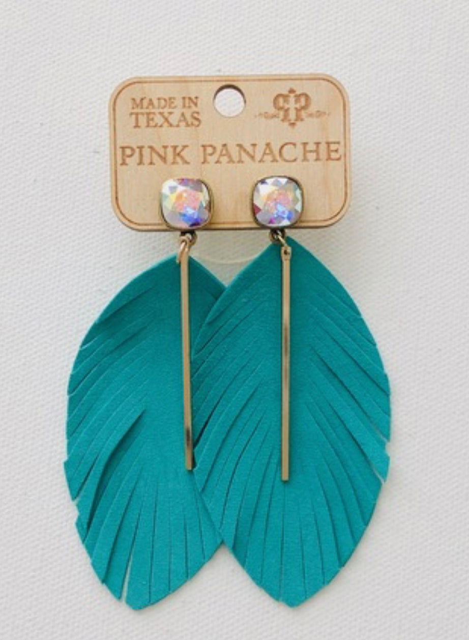 10mm AB post w/turquoise leather feather earrings