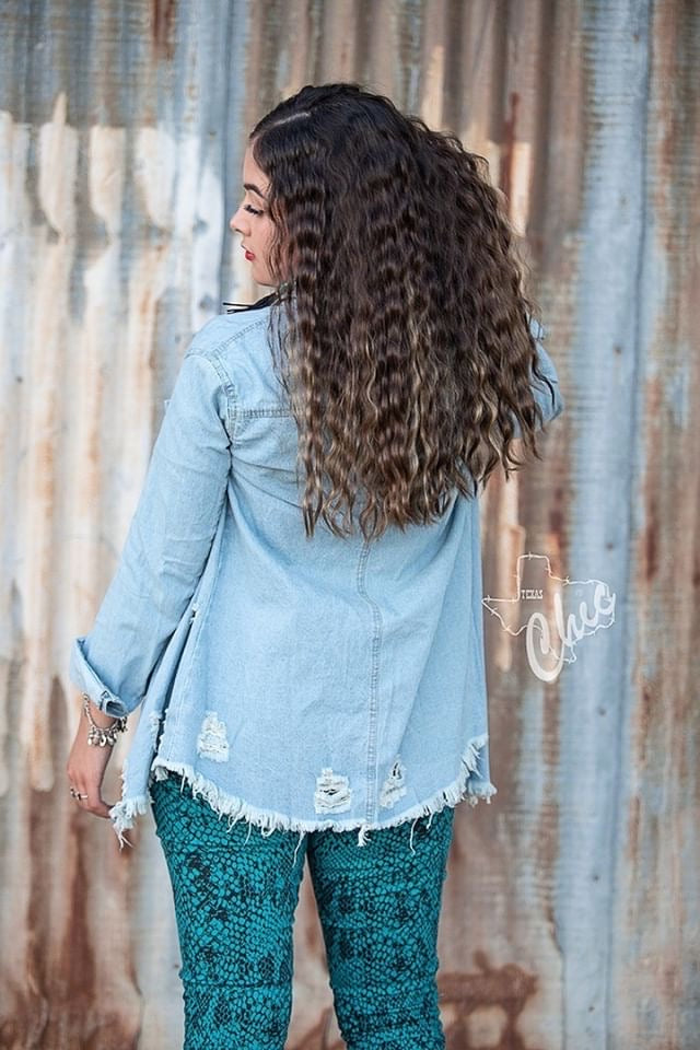 distressed denim button up shirt