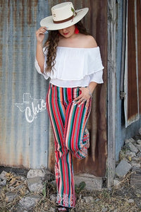 Red Serape Flared Embroidered Jeans