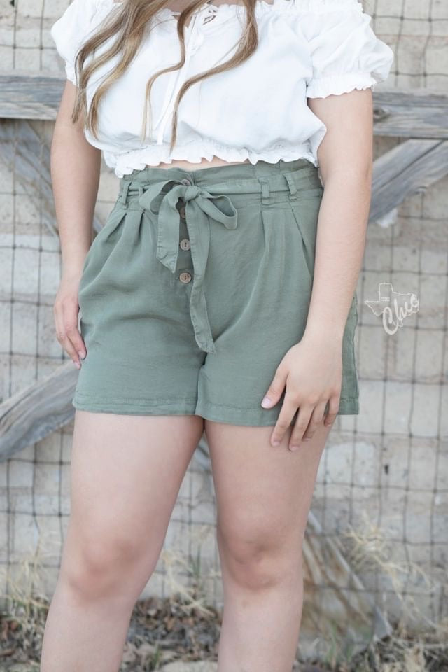 Olive paper bag shorts