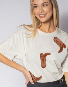 Western Boots Tee in Off White