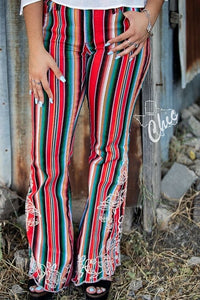 Red Serape Flared Embroidered Jeans