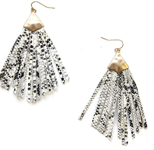 Snake White Fringe Earrings