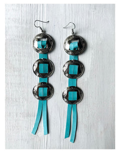 leather turquiose concho earrings